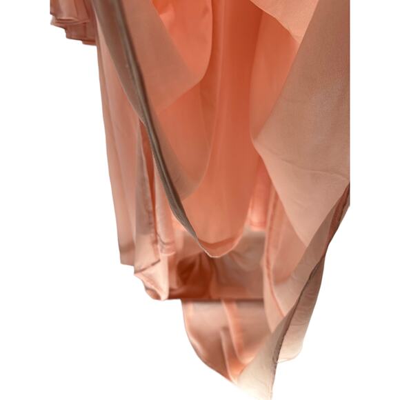 Solid Peach Sheer Long Sleeve V-Neck Pleated Maxi Dress Women's Size Medium - Picture 5 of 7